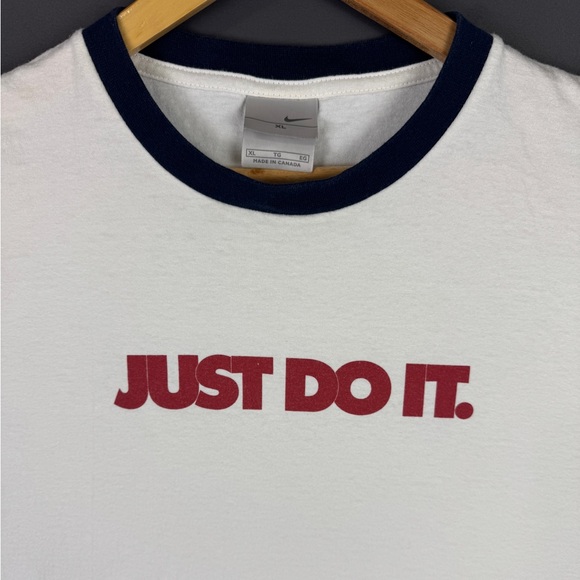 Vintage Y2K Nike Swoosh Just Do It Ringer Logo Shirt Sports Gym Run Silver Tag - Picture 3 of 9
